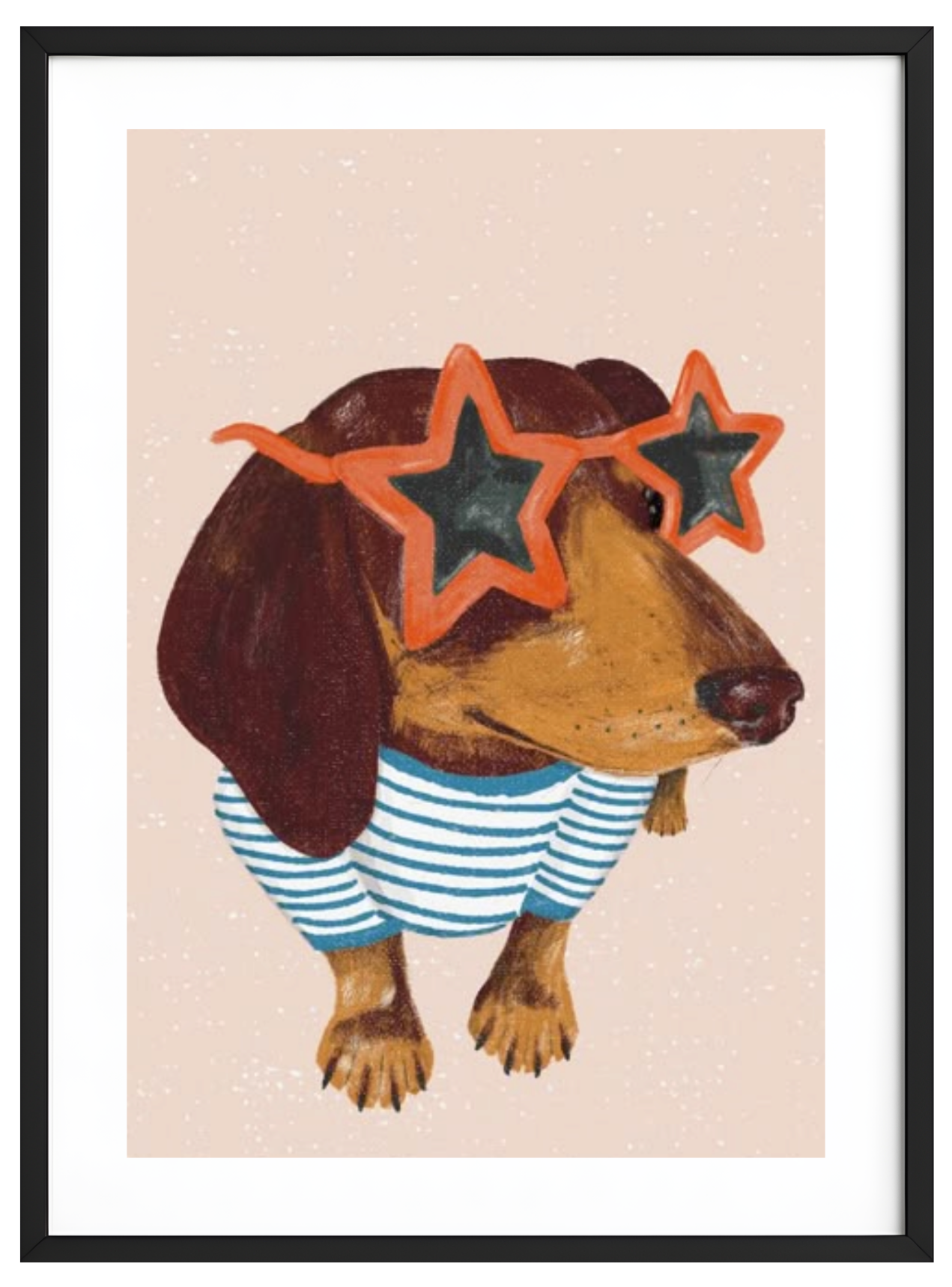 A Parisian dog wearing star glasses