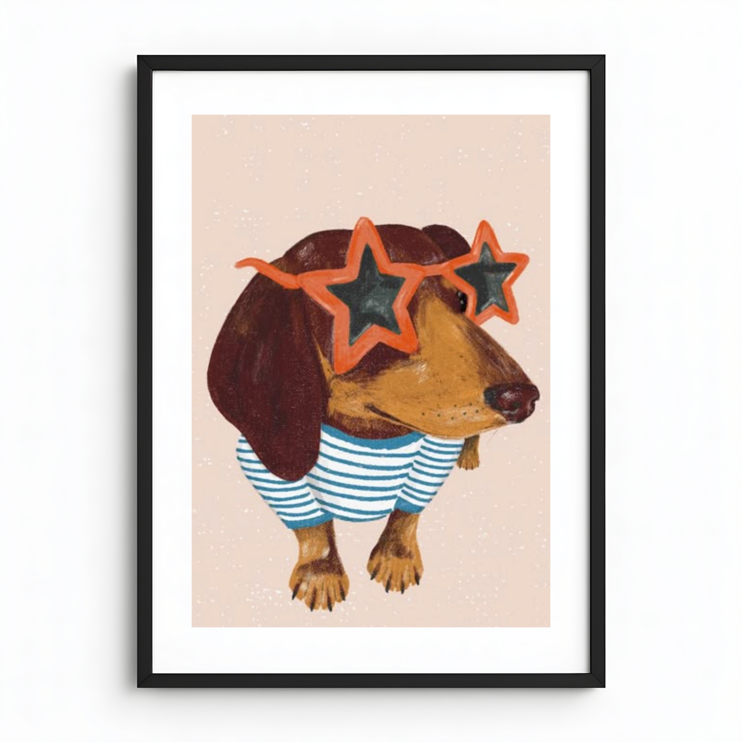 A Parisian dog wearing star glasses